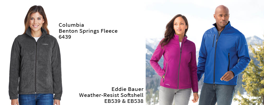 Columbia fleece and Eddie Bauer softshell