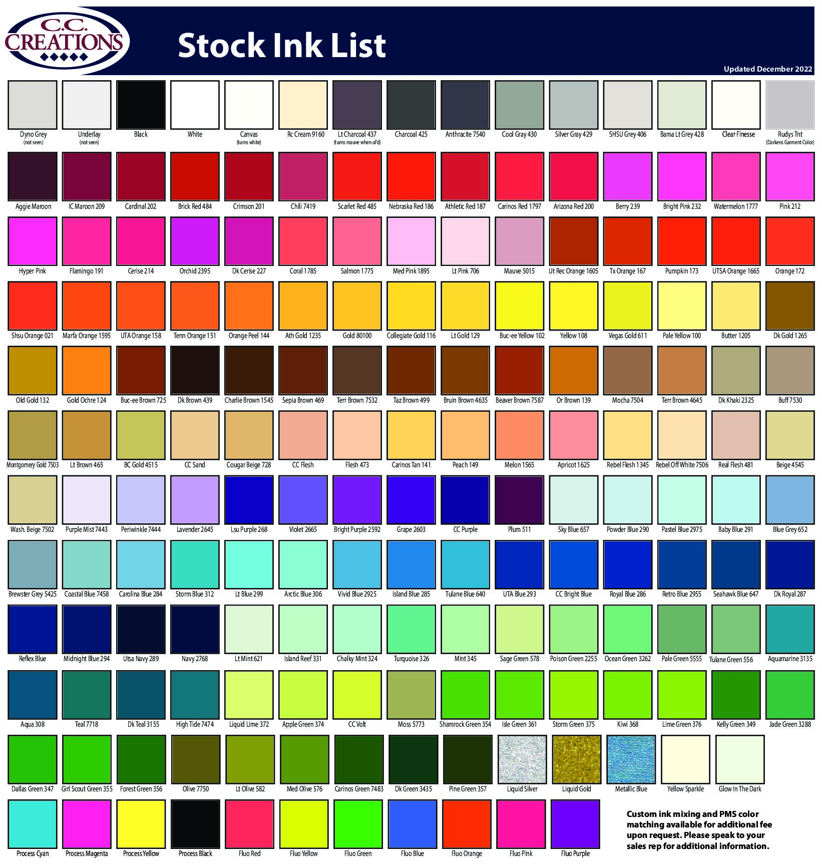 Ink Chart - Kustom Imprints